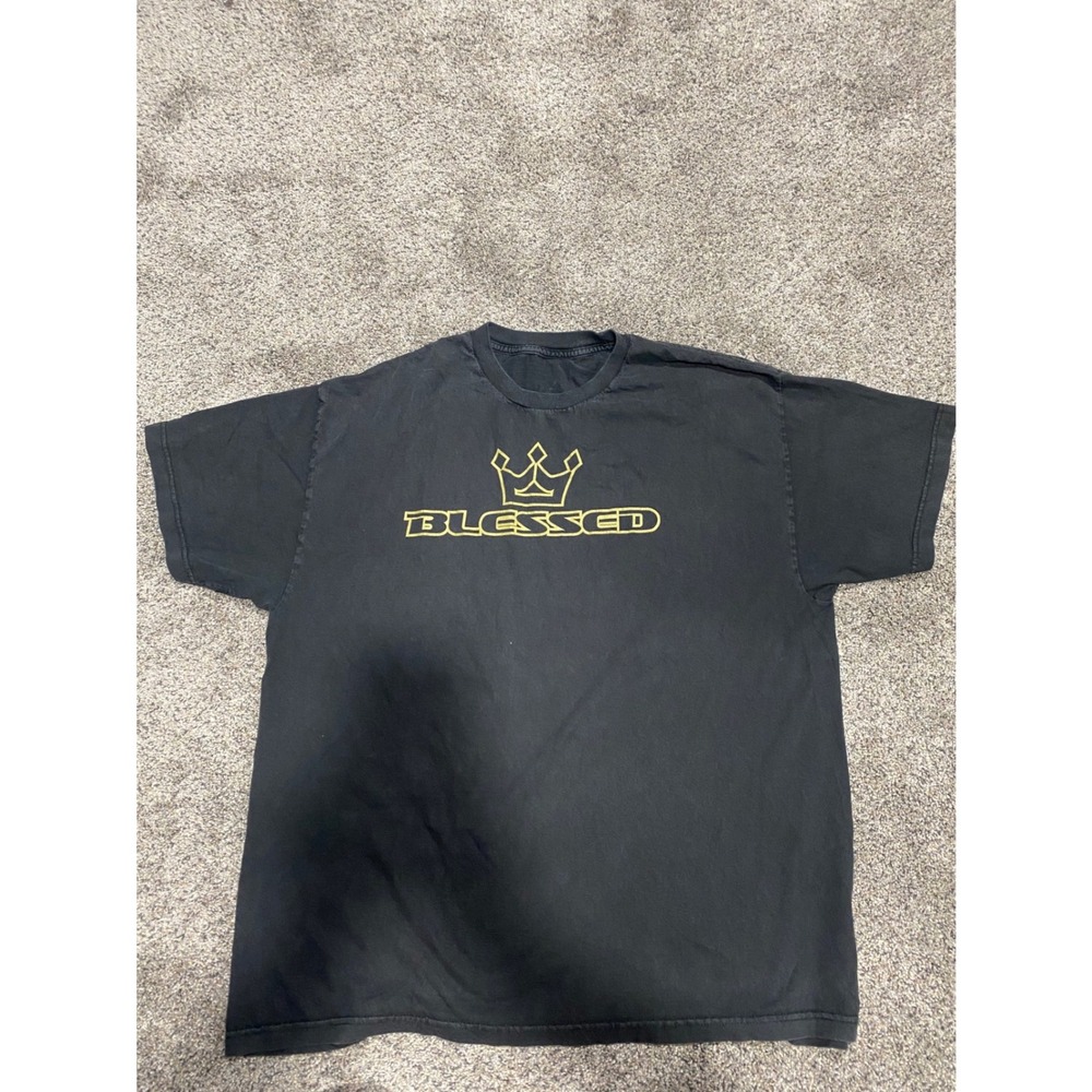 Blessed Crown Graphic T-Shirt Mens Black Gold Streetwear Short Sleeve XL